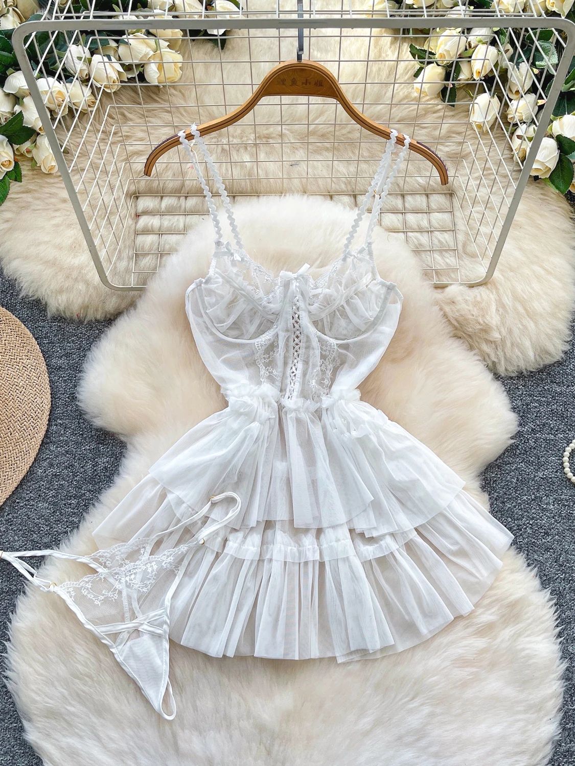 

Женское белое мини-платье, винтажное элегантное лоскутное кружевное ночное платье с открытыми плечами Y2k, цельные платья, летняя одежда