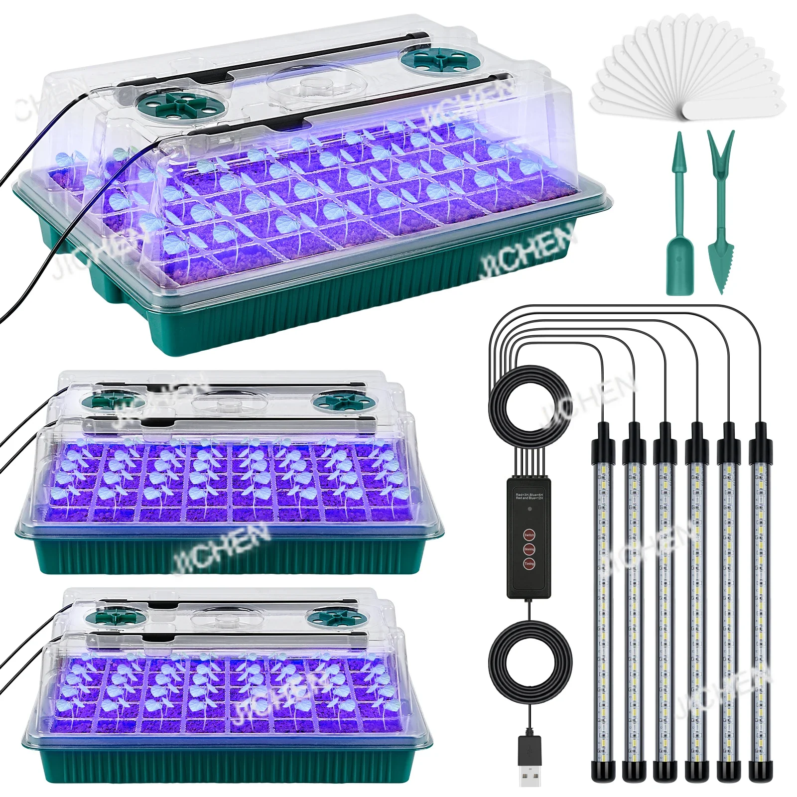 

Стартовый лоток для семян ZQ с подсветкой для выращивания, стартовый комплект для семян с интеллектуальным таймером на 120 ячеек, регулируемые вентиляционные отверстия, дренажные отверстия.