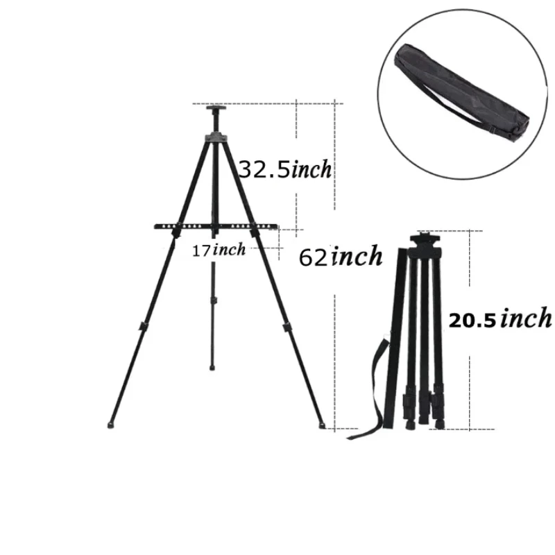 Opvouwbare versterkte kunst-ezelstandaard Metalen statief-display-ezel met draagbare tas voor studenten Buiten schilderij Schetstekening