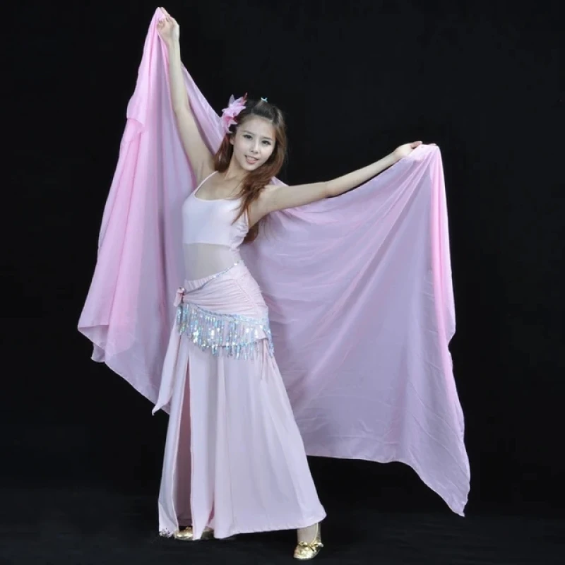 Belly Dance Chiffon Veil Shawl Scarf Women Hip Wrap Belt Dancer Skirt Show Costumes for India Stage Performance Dancing Veils