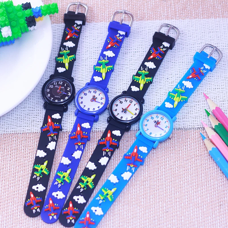 New Sales Boys Girls 3D Plane Strap And Plane Hands Cool Waterproof Electric Children Watches For Kids Birthday Gifts Clock