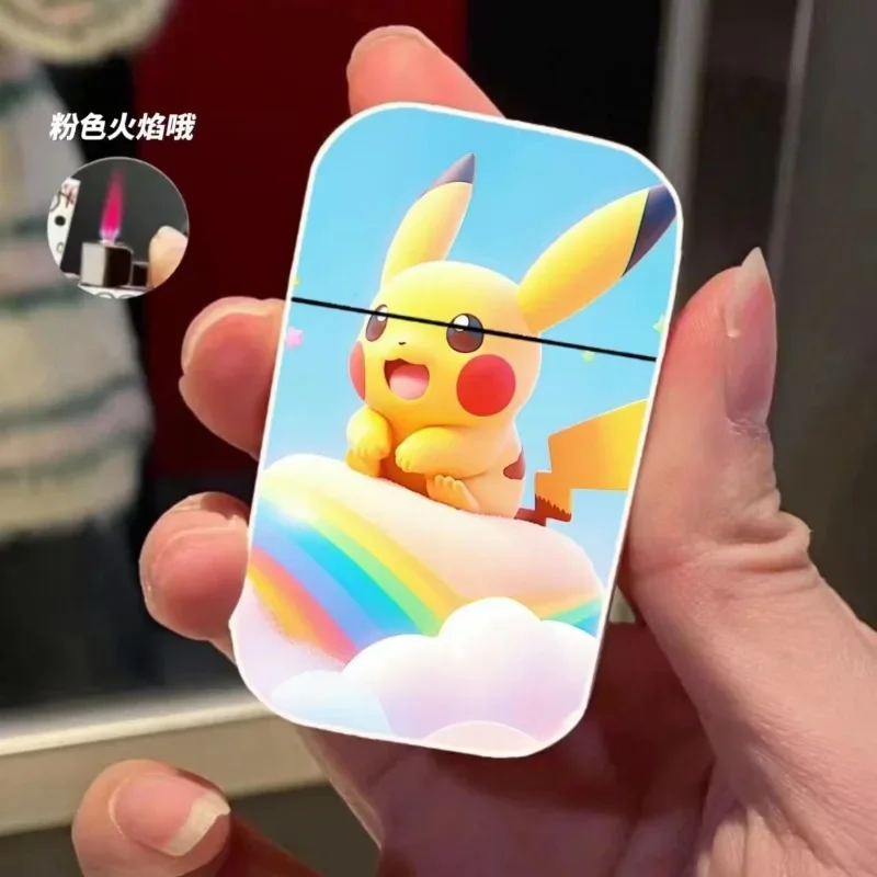 Popular anime merchandise Pokemonpikachu windproof inflatable lighter metal anime cartoon technology pink flame gift