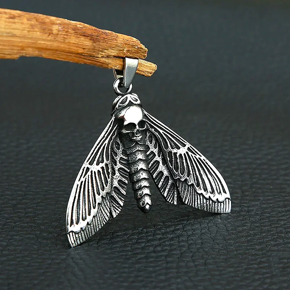 Fashion Retro Death Moth Pendant Stainless Steel Skull Butterfly Necklace For Men Animal Amulet Jewelry Gifts Dropshipping