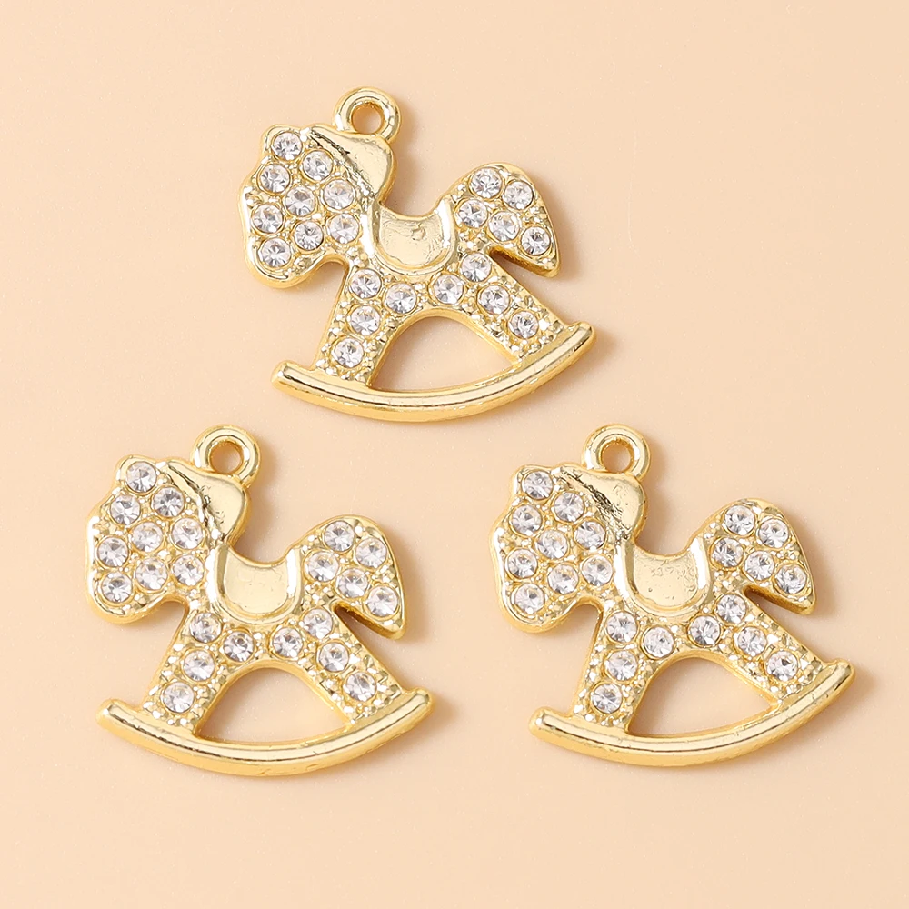 Leslie 10 Stück 17*18mm Gold- und Silberfarbene Kristall-Schaukelpferd-Anhänger für Handgefertigte Niedliche Ohrringe, Halsketten und Schmuckherstellung – Detail 19