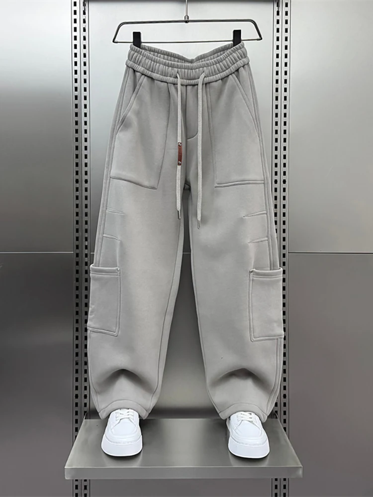 

High-End Fce Lined Multi-ket Workwear Sweatpants Men's Loose Trousers Casual Straight Leg Pants Winter Warm Cotton Blend
