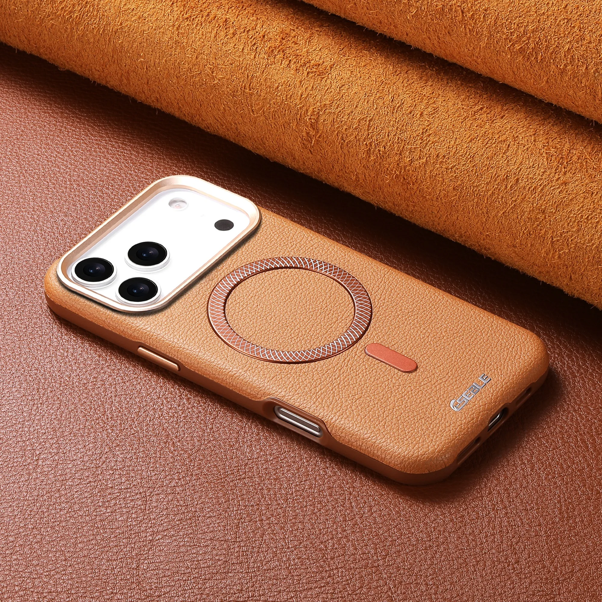 Luxury Faux Leather Phone Case Magnet Wireless Charging Frosted Feel For iPhone 17 Pro Max Air view 2