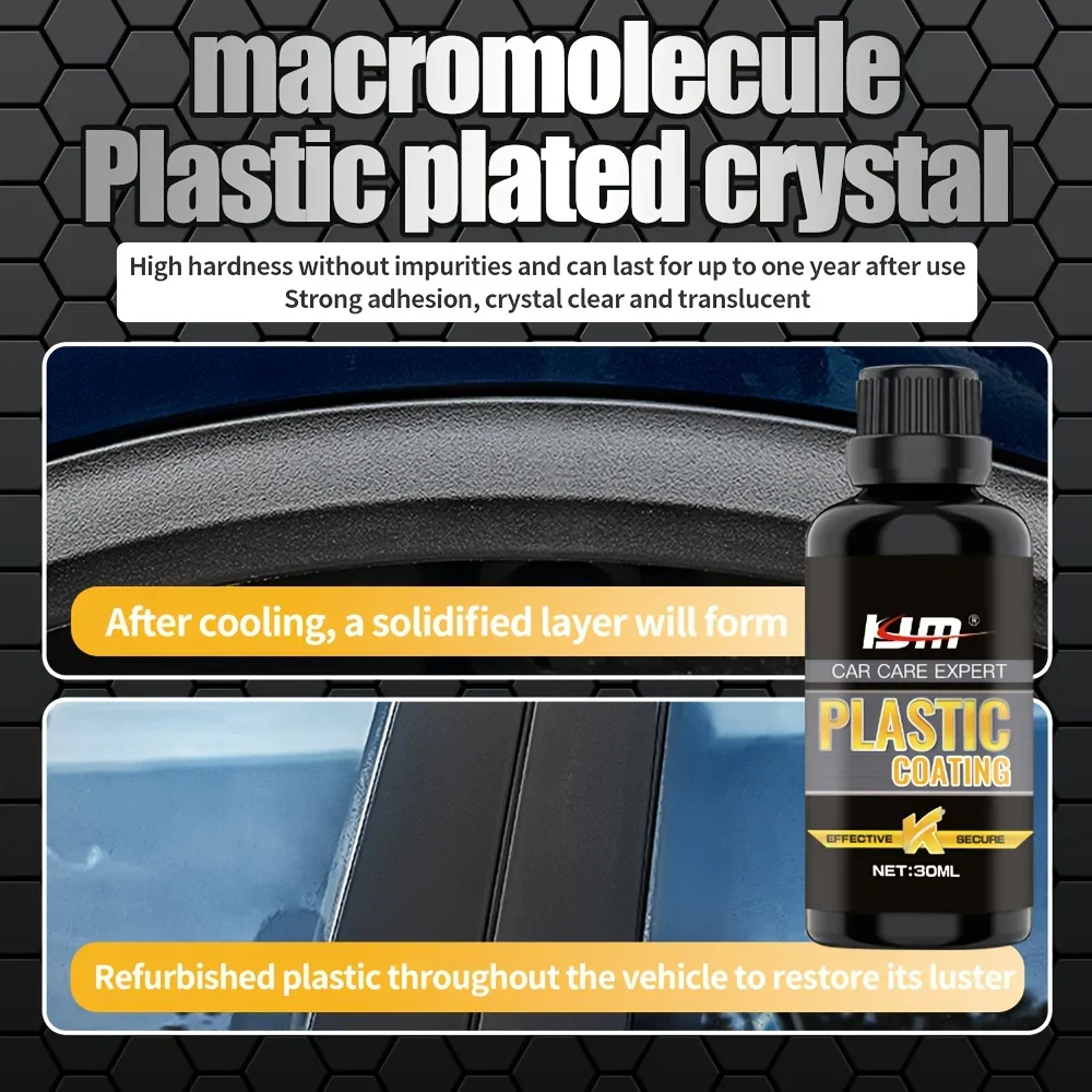 Auto Plastic Repair Kit, Plastic Crystal Electroplated Coating, Black Car Interior Reconditioning Wax, Gloss Lasting Agent