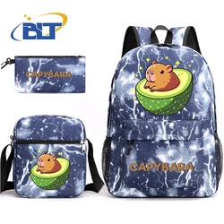 Cute Capybara Printed Backpack Teenager Student Schoolbag Shoulder Bag Pencil Bag 3-piece Set Kids Back to School Gift