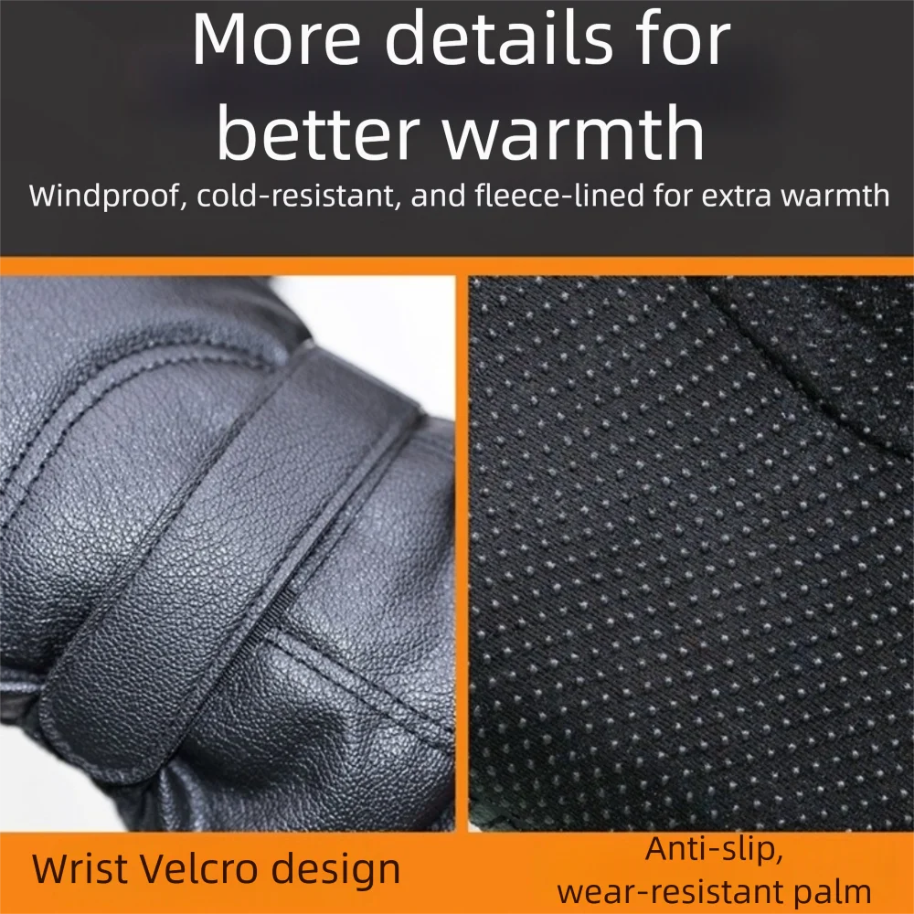 Guantes de invierno cálidos a la moda para hombre, guantes con forro de terciopelo para pantalla táctil de PU, manoplas impermeables a prueba de viento para conducir al aire libre