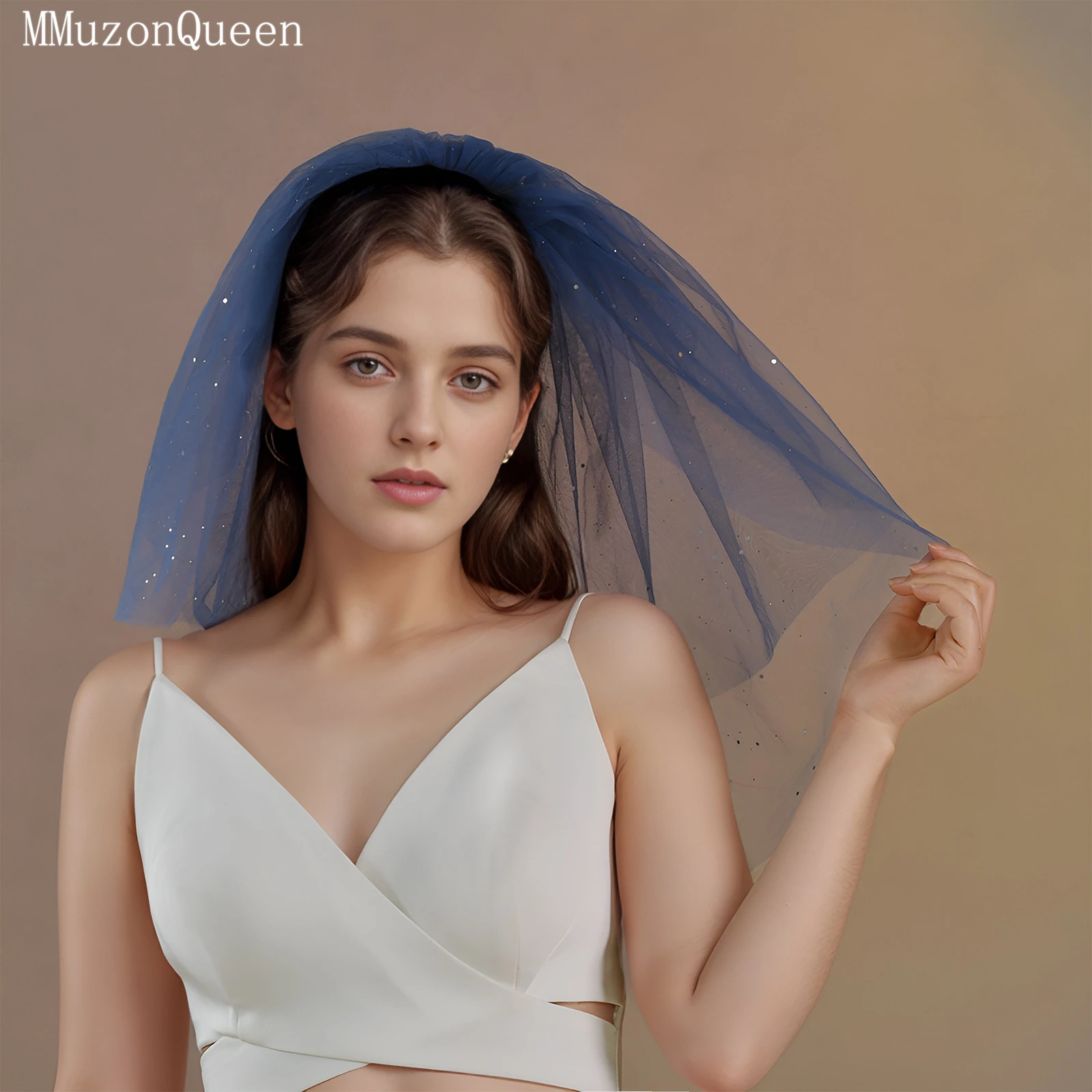 

Свадебная фата TOPQUEEN с блестками, короткая фата, фиолетовая, синяя, винно-красная, элегантная свадебная фата, настраиваемая, V265