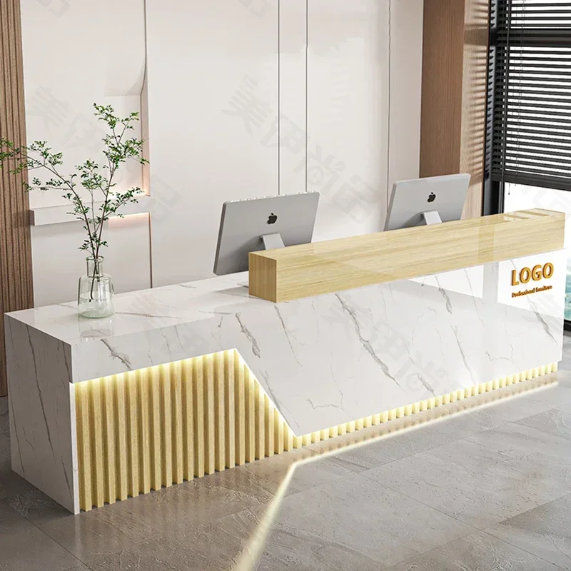 Illuminated Classic Reception Desks Stylish White Checkout Luxury Reception Desks Beauty Salon Mostrador Commercial Furniture