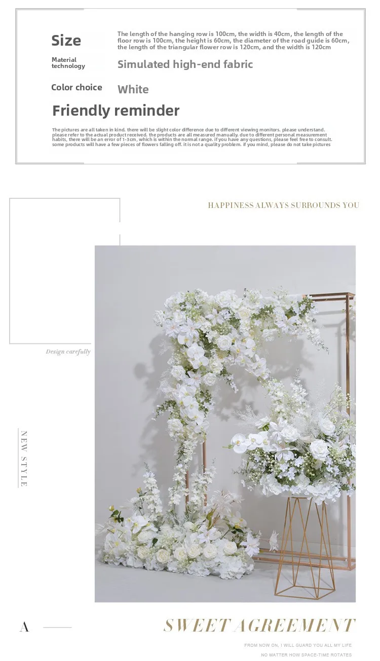 Künstliche Hortensien-Rosen-Schleierkraut-Blumenreihe Set Hochzeits-Hintergrund Tischdekoration Lange Blumen-Läufer Hängende Kunstblumen – Detail 3