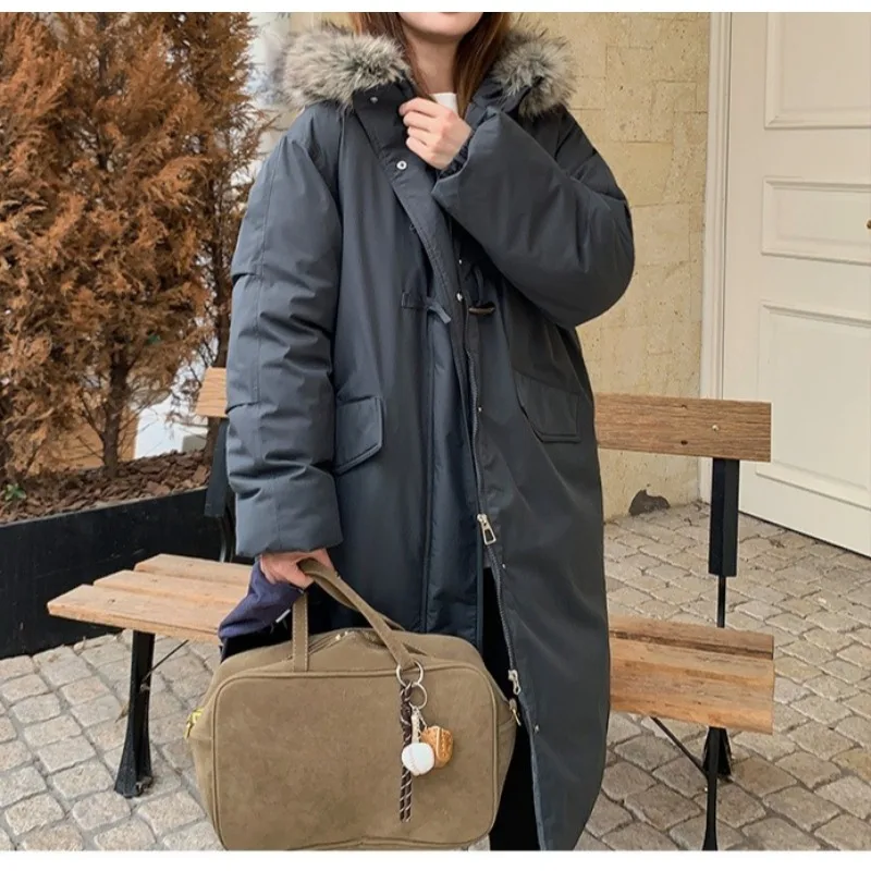 

Long Big Fur Collar Padded Jacket for Women's 2025 Winter New Knee Padded Jacket Loose Warm Padded Jacket