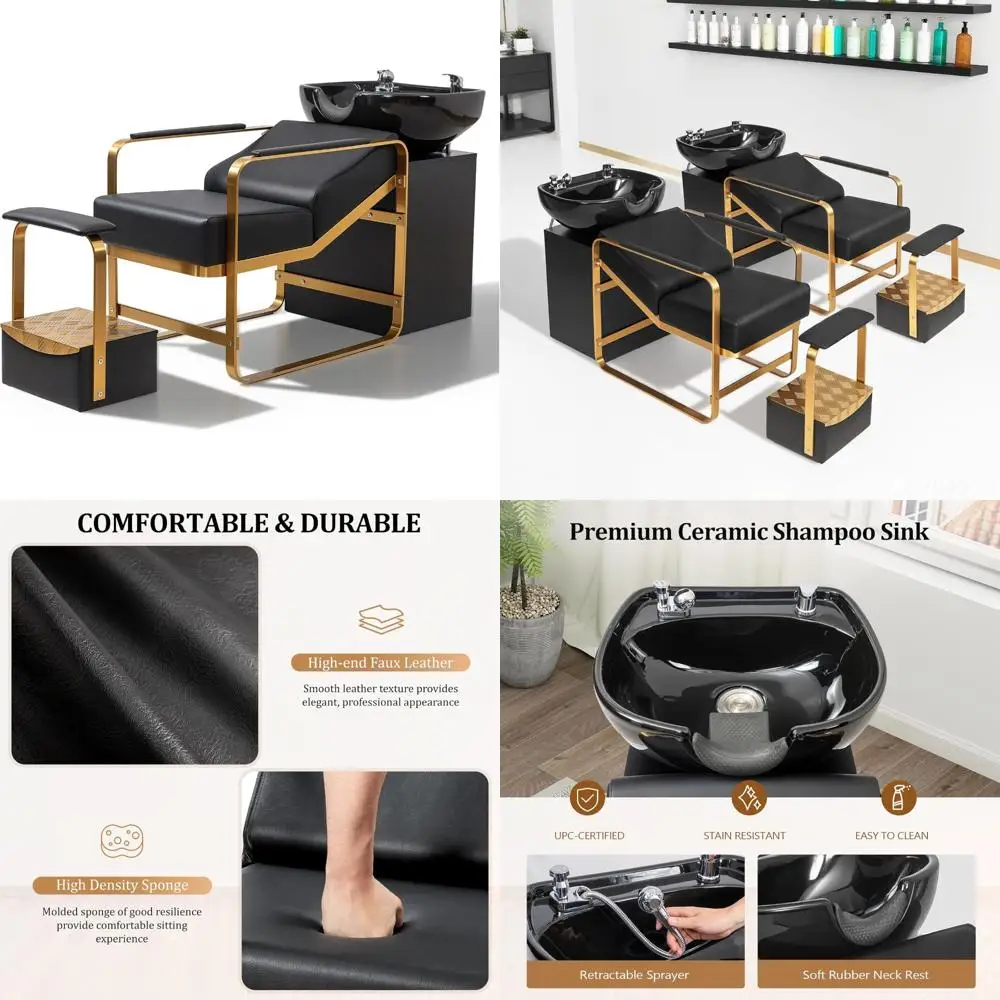 

Salon Hair Washing Stations: Stainless Steel Shampoo Chairs with Certified Bowl and Footrest