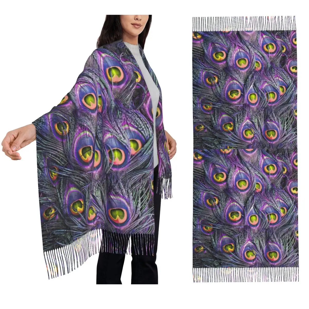 Милый и красивый шарф с перьями и животными в виде павлина, шарфы с кисточками, женские мягкие теплые шали и накидки, длинная осенне-зимняя шаль