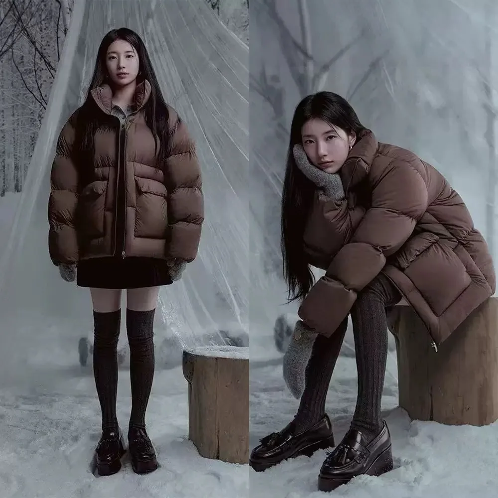 

Ultra Warm Casual Loose Winter Du down Jaet Coat Women's Faion Cold Proof Long Sve Zipper Color Casual Sle