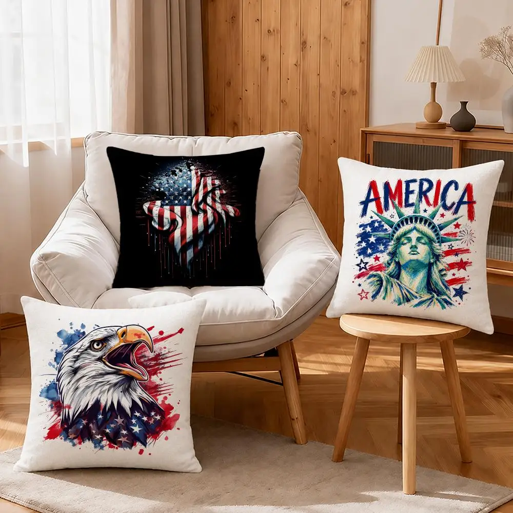 Flag United States Flag Cushion Cover Linen Anti-Mite Antibacterial Cushion Cover Invisible Zipper Sofa Decor