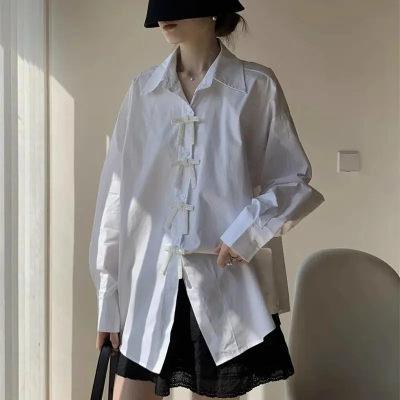 

New Spring/Summer Bow Shirt, High-End Luxury Intricate Design, Loose-fitting European Style Mid-Length Women's Top