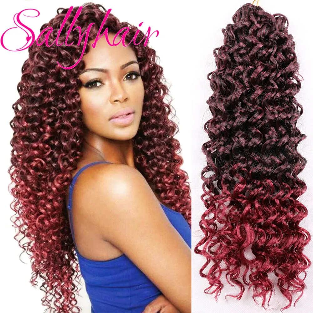 Sallyhair-Extensions Capillaires Synthétiques, Mèches Afro Bouclées et Ondulées au Crochet, 18 Pouces