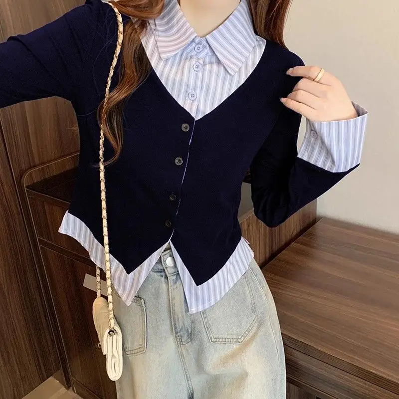 

High Neck Striped Polo Blazer Shirt for Ladies 2025 Springtime Career Wear with Slimming Effect​