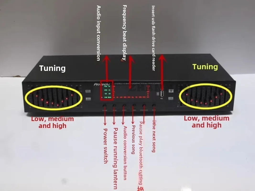 20 Segment USB Flash Drive with Built-in Bluetooth Stereo, High Medium and Low Frequency Adjustment HiFi Fever Home EQ Equalizer