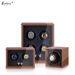 Embers Wood Watch Winder, 1-4 Slots with Quiet Mabuchi Motor, Anti-Magnetic Dual Power Supply Watch Display Box