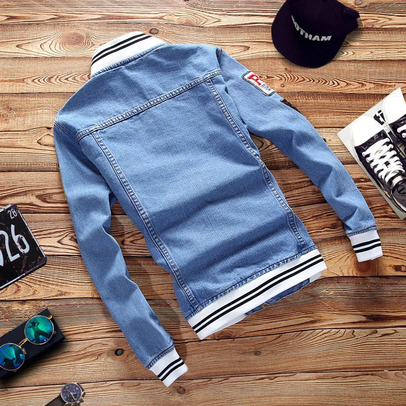 Spring Autumn New Fashion Men's Loose Jeans Jacket Casual American Stand Collar Denim Coats Plus Size Men Trendy  Streetwear