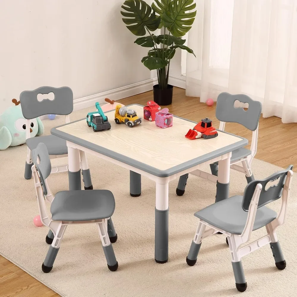 

Kids Table and 4 Chairs Set, Height Adjustable Toddler Table and 4 Chair Set for Ages 2-10 for for Crafts and Study