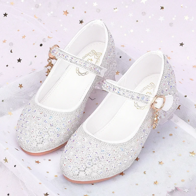 

Children's Shoes Girls' High Heels Sequin Rhinestone Gold-plated Chains Princess Leather Shoes Kids Performance Shoes