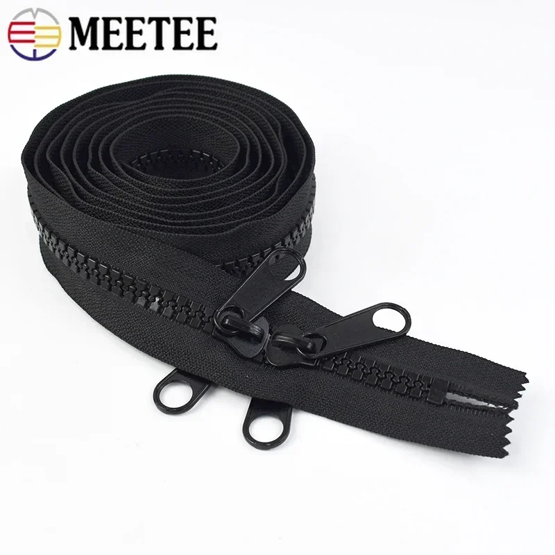 Meetee 10# Resin Zipper 100-600cm Decorative Double Sliders Close End Zip for Tent Bag Outdoor Long Zips DIY Sewing Accessories