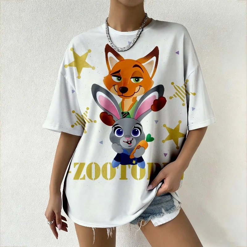 

Брендовая женская одежда, футболка большого размера в стиле Y2K с принтом Zootopia Nick & Judy, летняя модная уличная одежда, подходящая для повседневного использования/повседневного использования