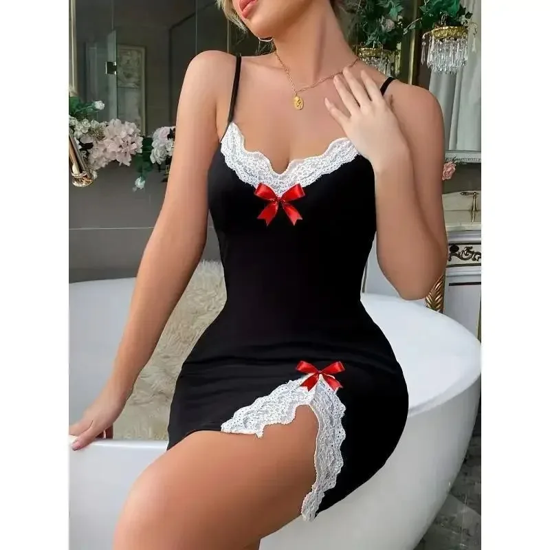 

Sexy Backless Lace Halter Dress for Women High-End Cross-Border Winter Trend Short Exposed Transparent Special Use Clothing