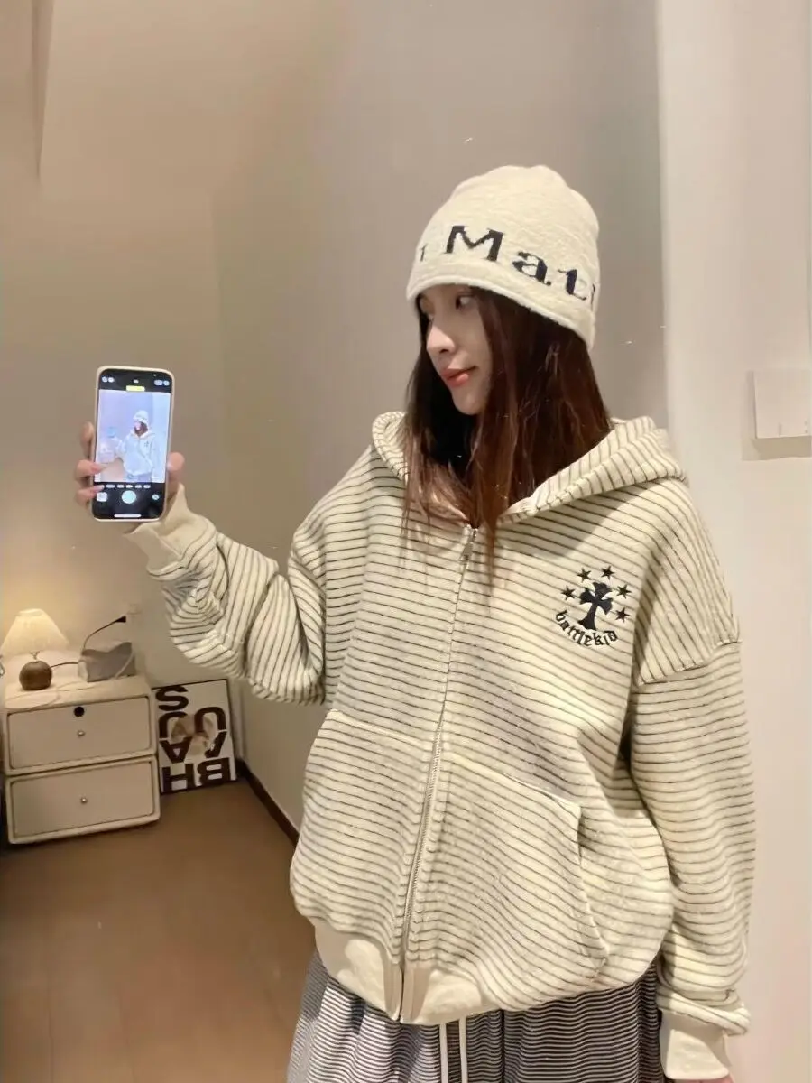 

Новинка 2025, свободная толстовка с капюшоном, кардиган, мужская и женская универсальная весенняя куртка из смеси хлопка для подростков и пар