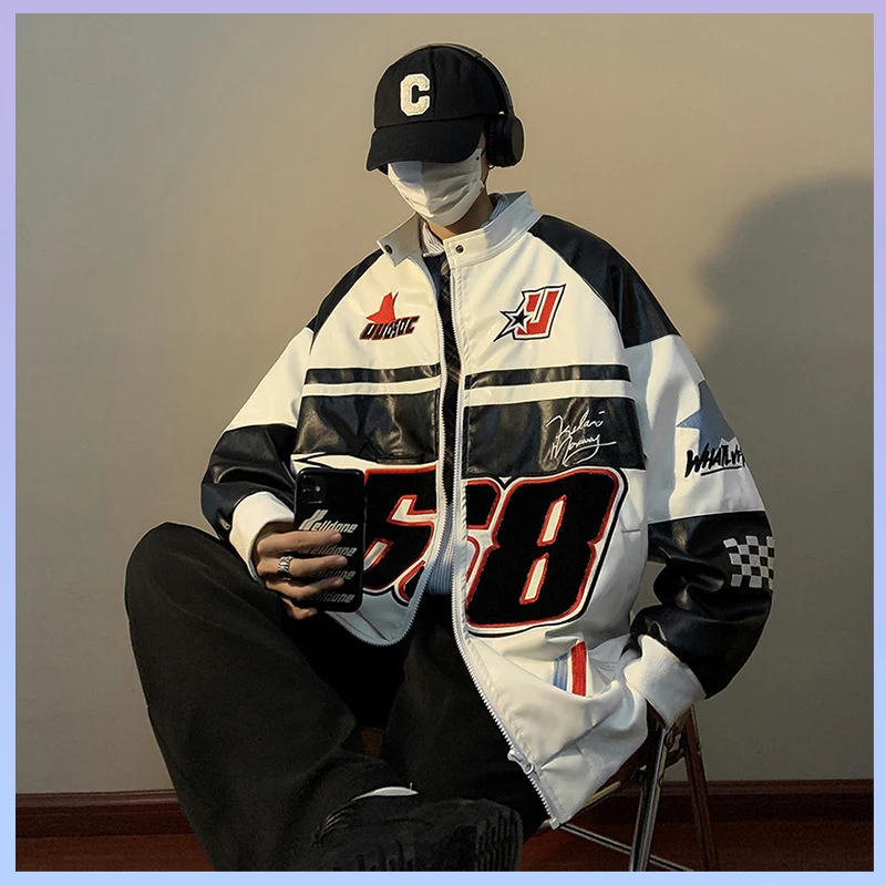 

2024American Jacket Jacket Men Spring And Autumn Street Pilot Motorcycle Suit Hip-Hop Trendy Brand Loose Plus Plus Size Cool Top
