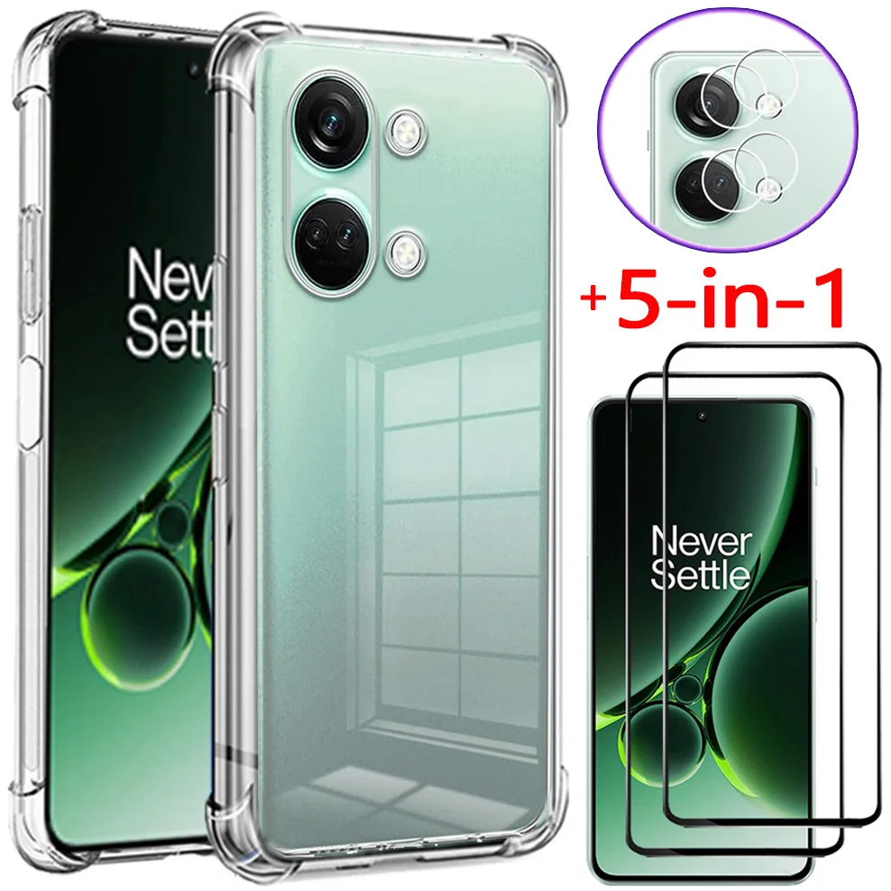 

5-in-1, Silicone Case + Glass for One Plus Nord 3 5G Soft Shockproof Clear Phone Cases OnePlus Nord3 Cover OnePlus Nord 3 Case