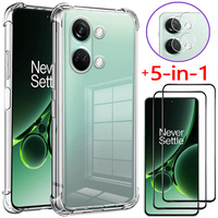 5-in-1, Silicone Case + Glass for One Plus Nord 3 5G Soft Shockproof Clear Phone Cases OnePlus Nord3 Cover OnePlus Nord 3 Case