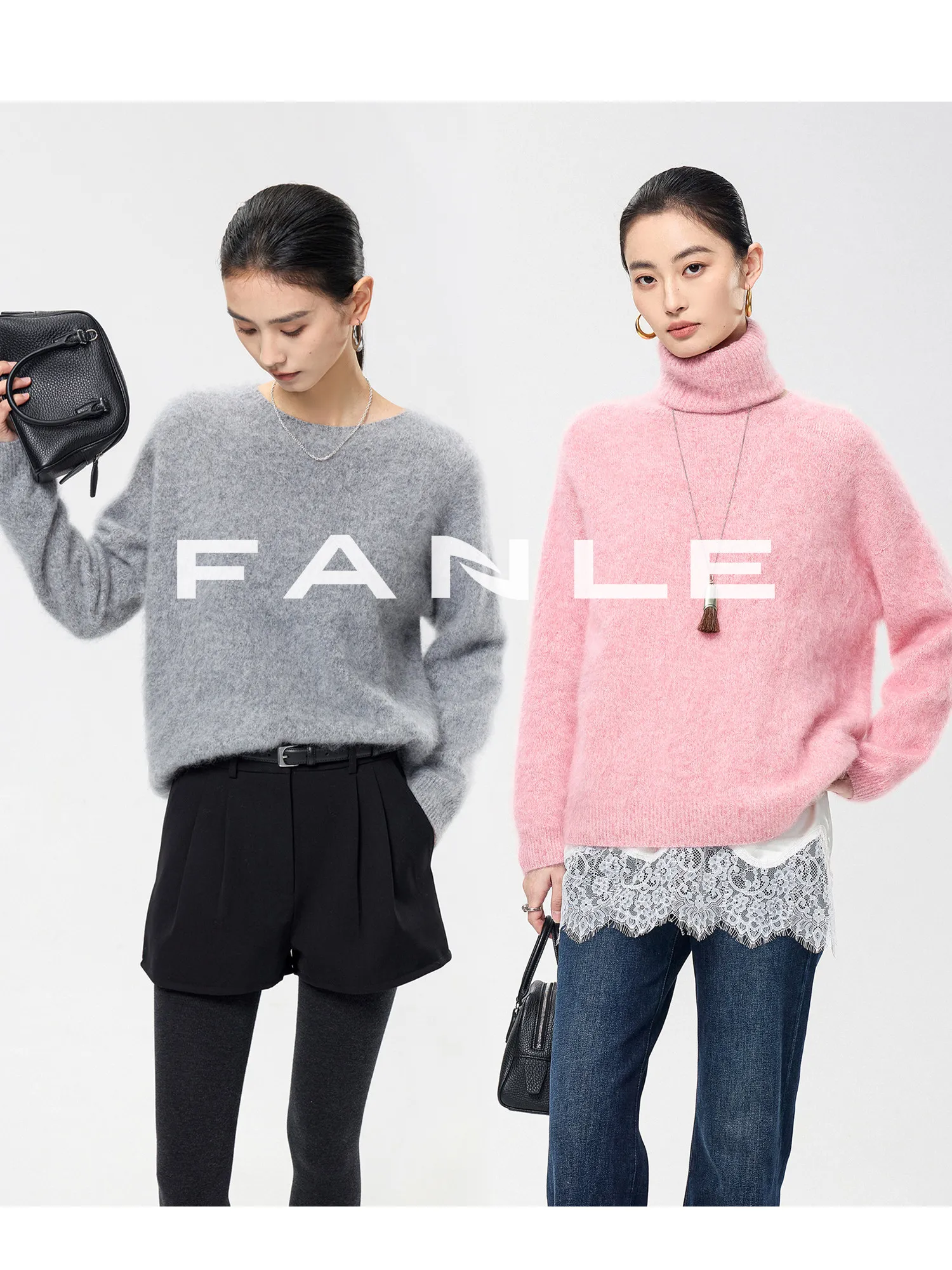 

FANLE STUDIOS Роскошный свободный свитер с высоким воротом из шерсти и шелка, со съемными рукавами, женский, премиум-класса