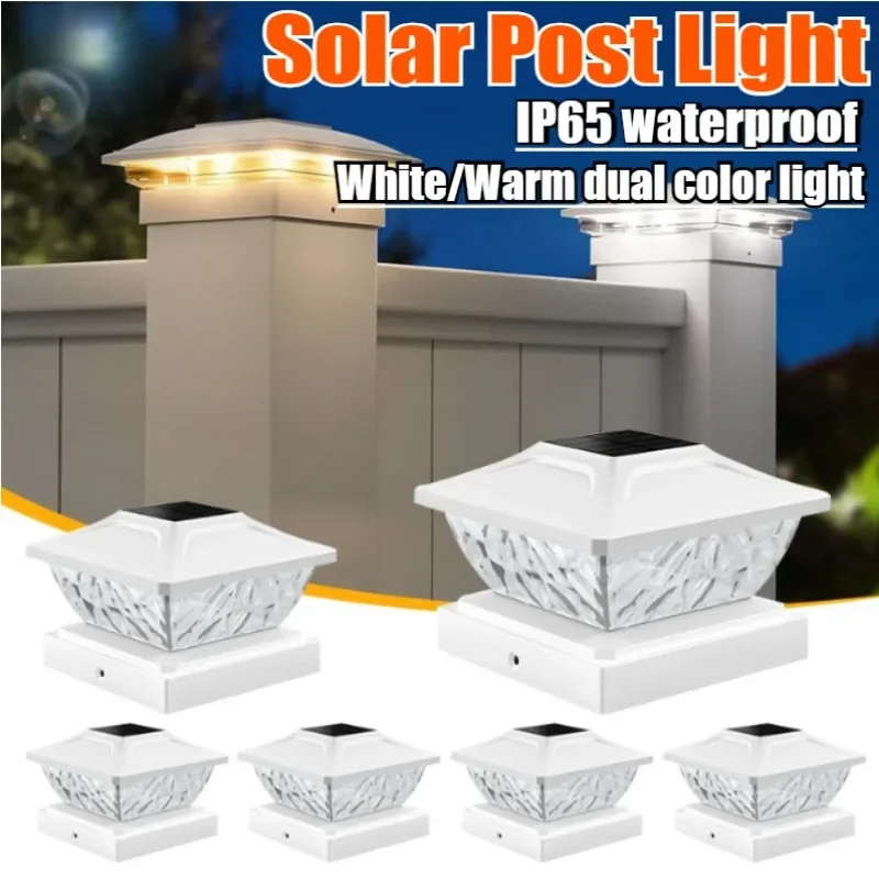 

Solar Powered LED Square Fence Light White/Warm Lamp Villa Column Lamp Fence Gate Pillar Head Led Lamp House Garden Decoration