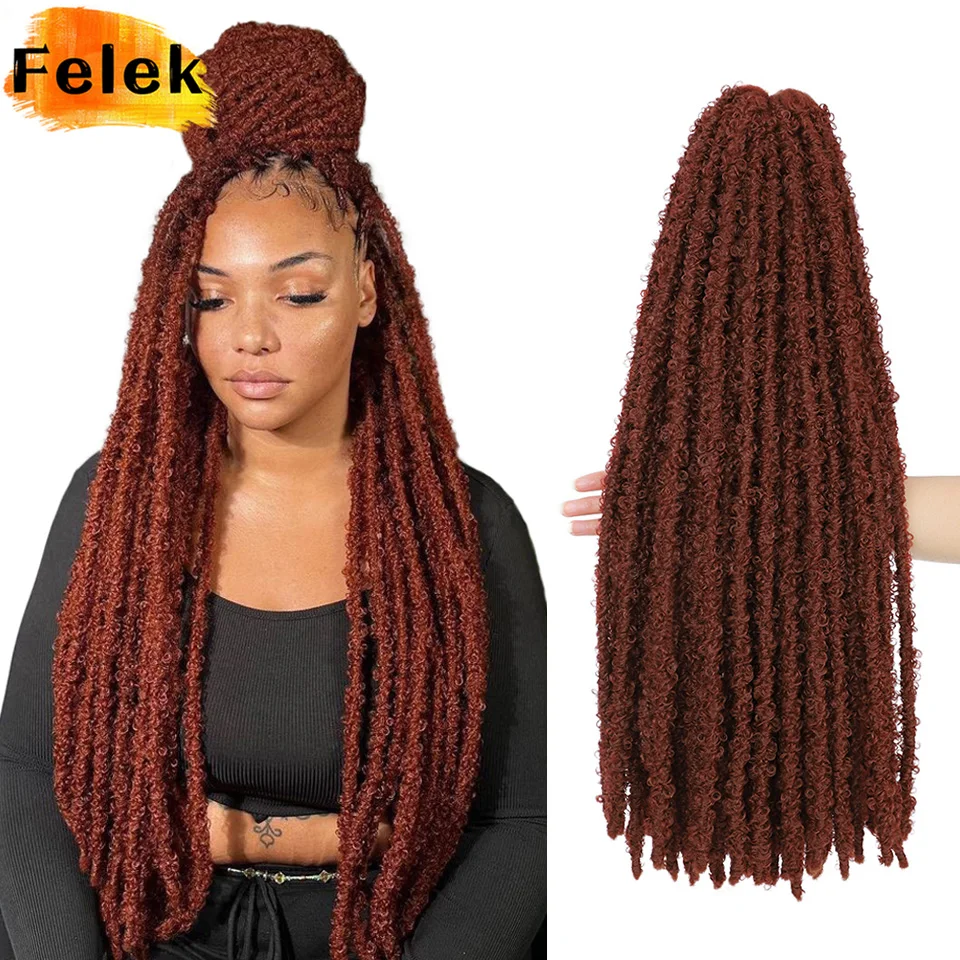 Butterfly Faux Locs Crochet Hair Synthetic Dread Locks Hair Extensions Ombre Red 24 36 Inch Braiding Hair Packs 10 Strands/Pack