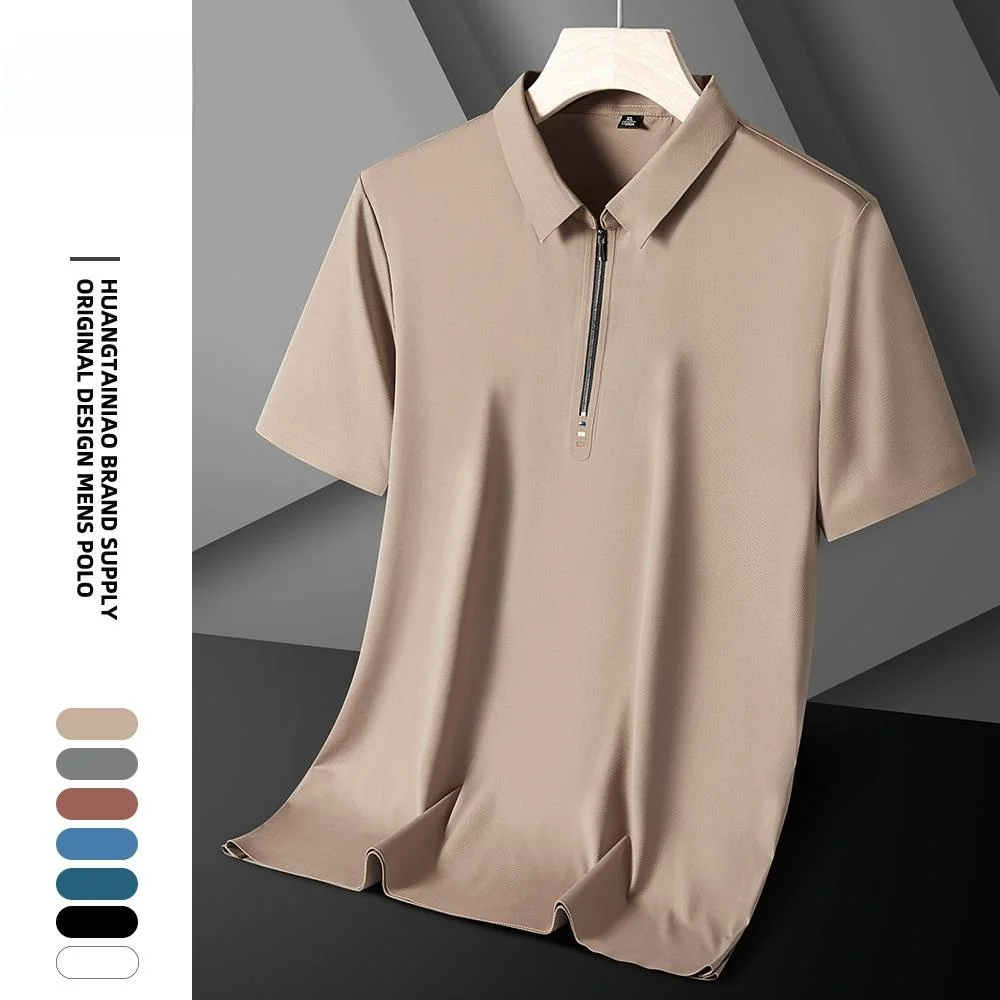 

Men's Shirt Summer Short Sleeve Zipper Collar Ice Silk Seamless Breathable No Iron Half Sleeve Top Loose Fit Thin Cotton