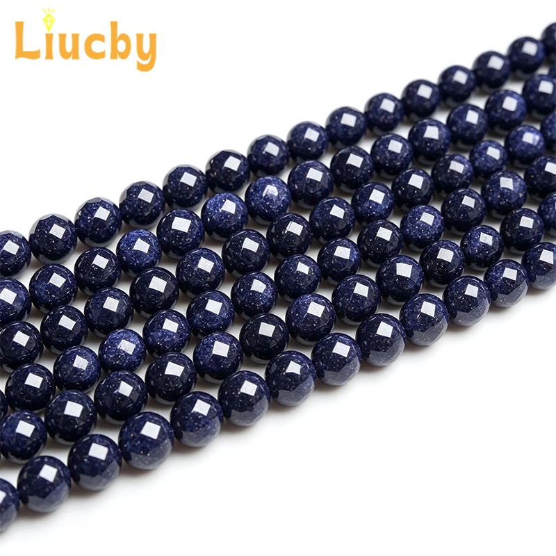 Facettierte dunkelblaue Sandstein-Natursteinperlen, 15 Zoll, Großhandel, 4/6/8/10/12 mm, DIY-Ohrringe, Armbänder, Halsketten für die Schmuckherstellung – Detail 4