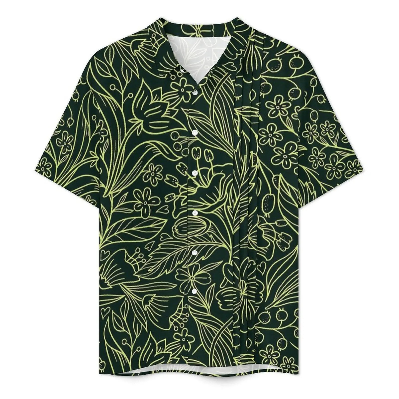 Ditsy Floral Beach Shirt Men Green Dense Flower Loose Casual Shirts Summer Short Sleeve Breathable Graphic Plus Size 4XL Blouses