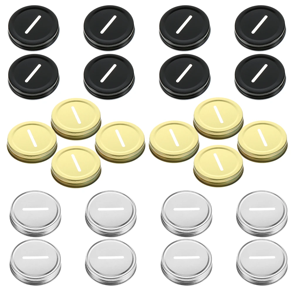 

24 pcs Coin Slot Lids For 70Mm Jars Diy Piggy Bank Tinplate Covers Small Mouth Jar Caps Reusable Storage Lid Accessories