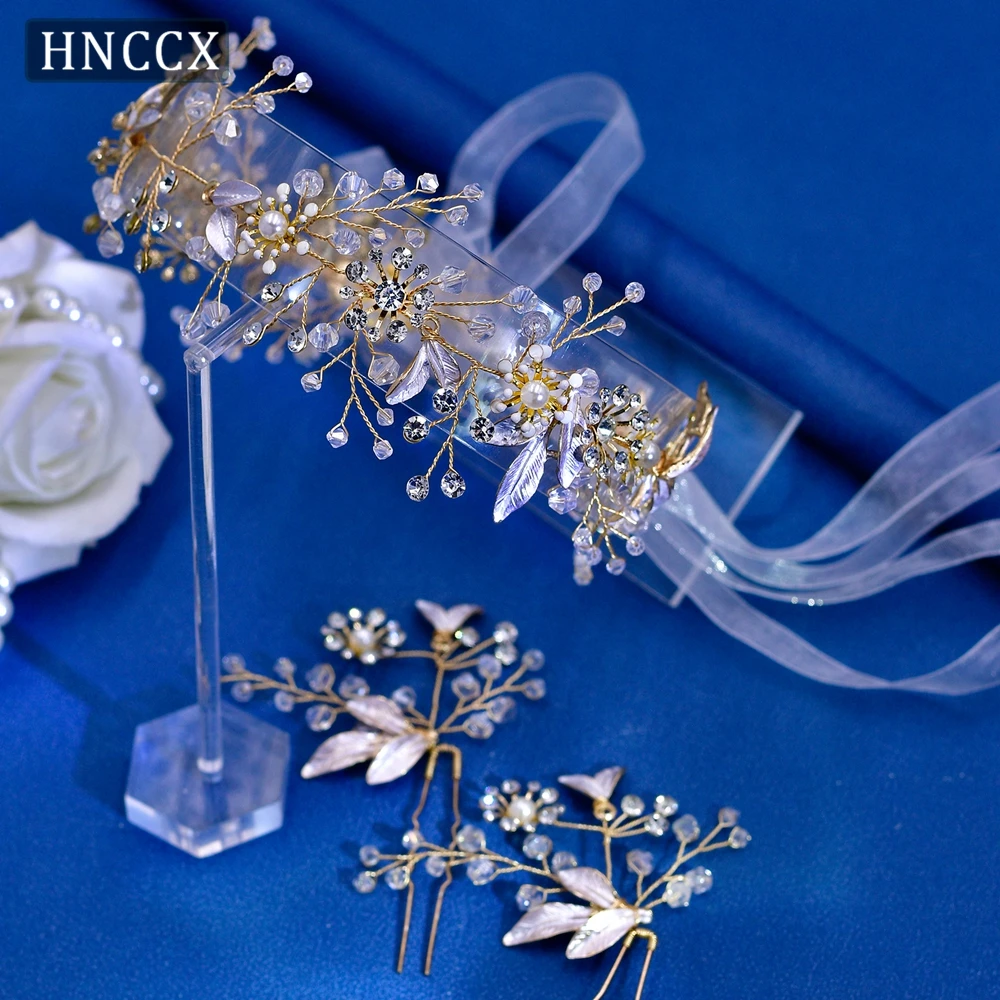 HNCCX Shiny Crystal Headwear Bride Wedding Hair Accessories Alloy Leaf Bride Headband Hair Pins Women party Headwear CP294