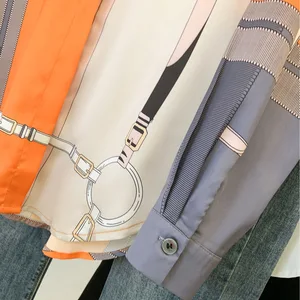 Áo sơ mi lụa dài tay của phụ nữ, quần áo phụ nữ, lụa giả, màu cam và xám, thời trang thanh lịch, thiết kế thương hiệu sang trọng, mùa hè, 2022 12 Quần áo bán hàng chính Orange - 1