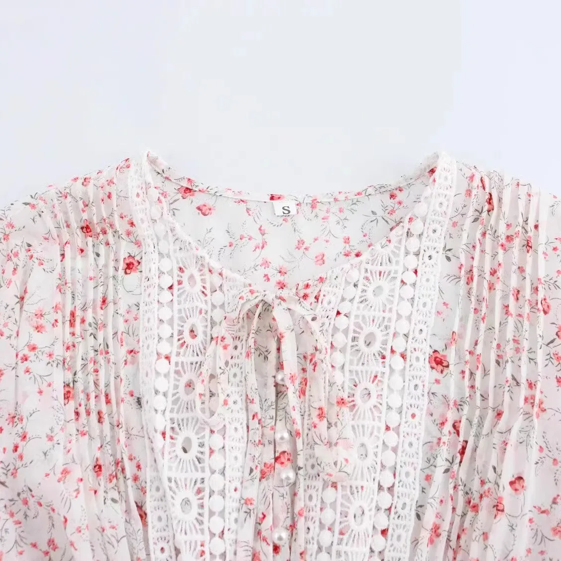 ZAB Faion Kwiatowy Wzór Dr Damski Wiosna Lato Jesień Długi Rękaw Warstwowy Łączony Koronkowy Dr Ele Elegancki