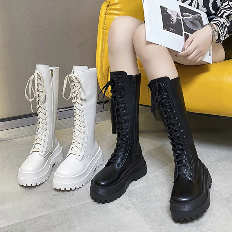 

Chunky Platform Punk Boots Women Thick Bottom Knee High Boots Woman Autumn Winter 2022 Fashion PU Leather Motorcycle Botas Mujer