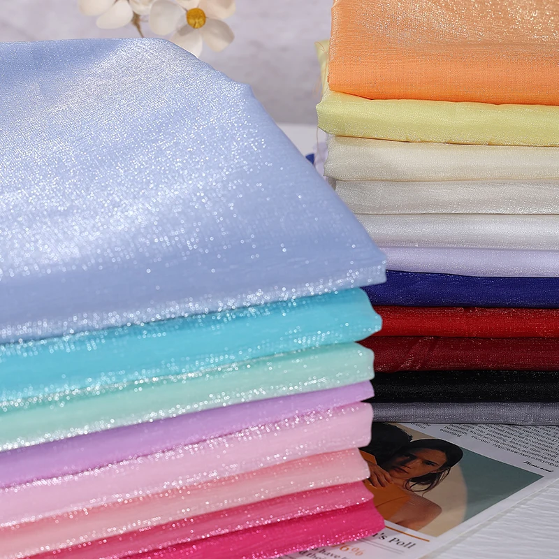 Glossy Organza Glitter Fabric Shiny Wire By The Meter for Hanfu Horse-face Skirt Curtain Diy Sewing Soft Smooth Cloth White Pink