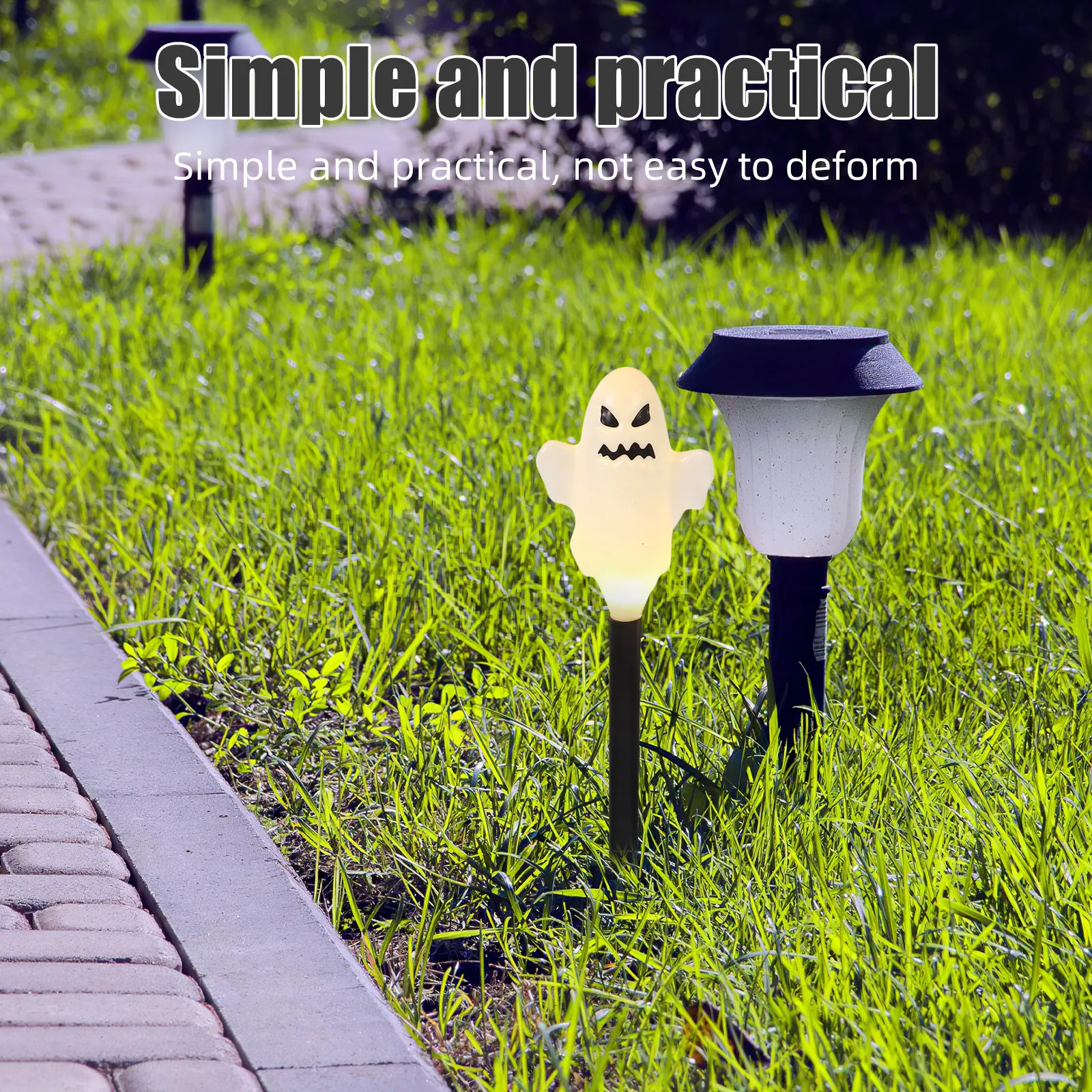 1 set 1 Set Pathway Lights 5 Pack Led Outdoor Waterproof Stake Lamps Halloween Yard Decor Garden Walkway Marker Ghost Shape Easy