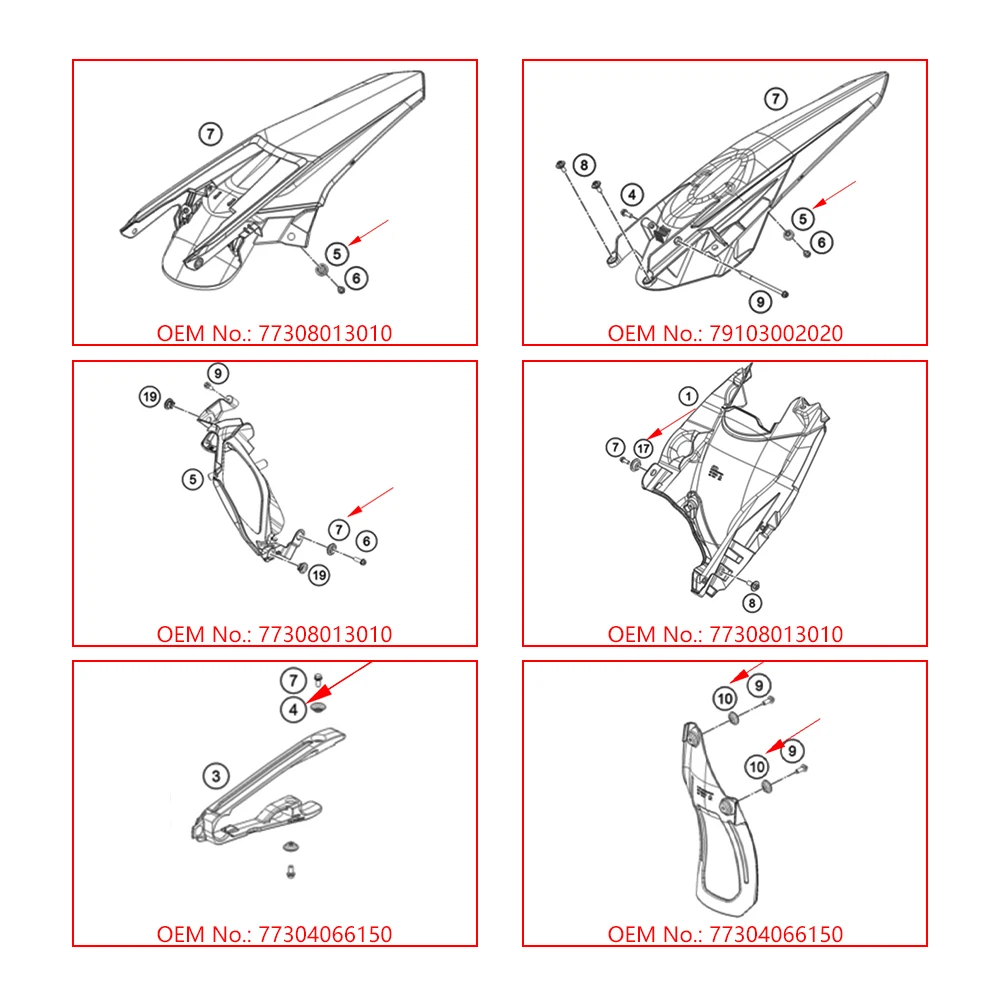 Motorcycle For KTM Air Filter Box Fender Mud Flap Chain Slider Rear Fender Collar Mounting Bushing 79103002020/77304066150 Bikes